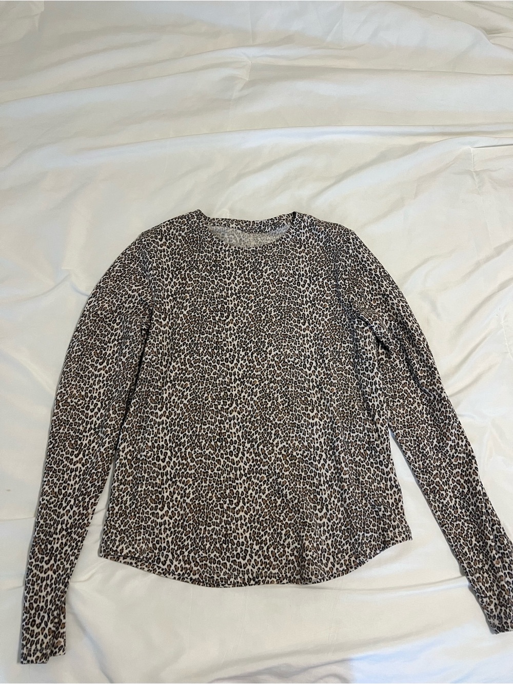 Long Sleeve Leopard Print Crewneck Top in Brown